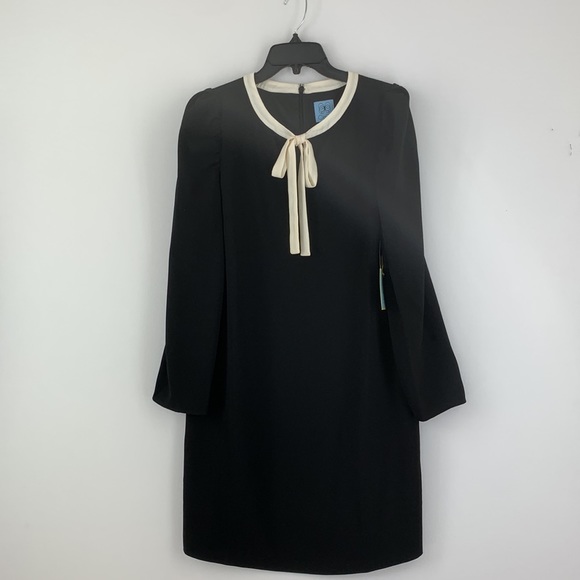 CeCe Velvet Petals Puffed Long Sleeve Black Dress w White Bow Size 8 - Picture 4 of 7